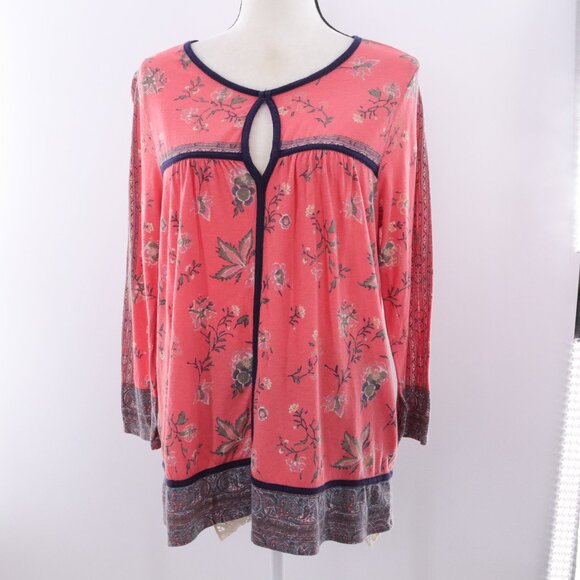 Lucky Brand | Floral Boho Long Sleeve Top Keyhole Large - Picture 3 of 6